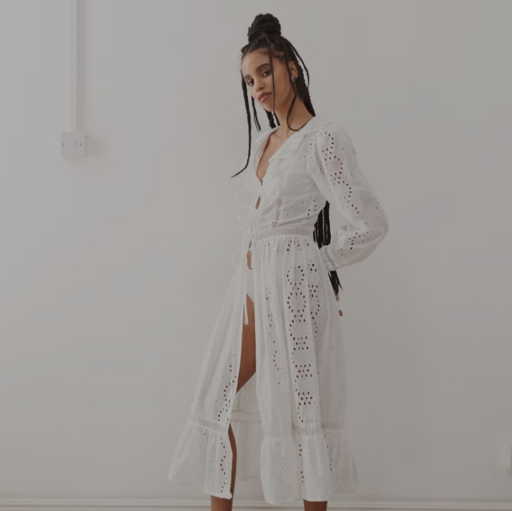 ASOS UK Elegant White Eyelet Kaftan Coverup